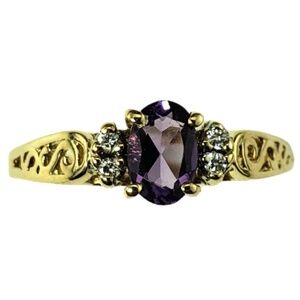 14 Karat Yellow Gold Amethyst and Diamond Ring Size 6.5  #16738